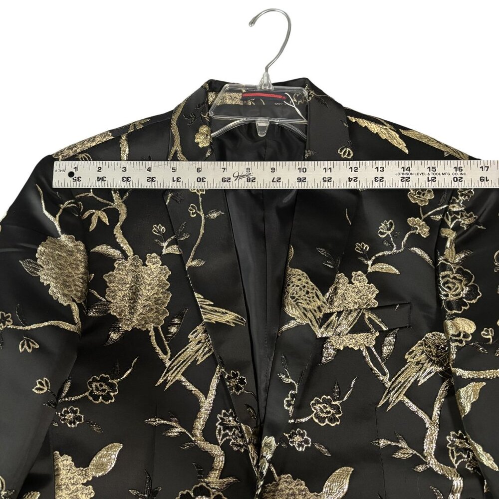 Mens Black & Gold Floral Embroidered Satin Blazer Jacket Size 36 - Picture 9 of 11